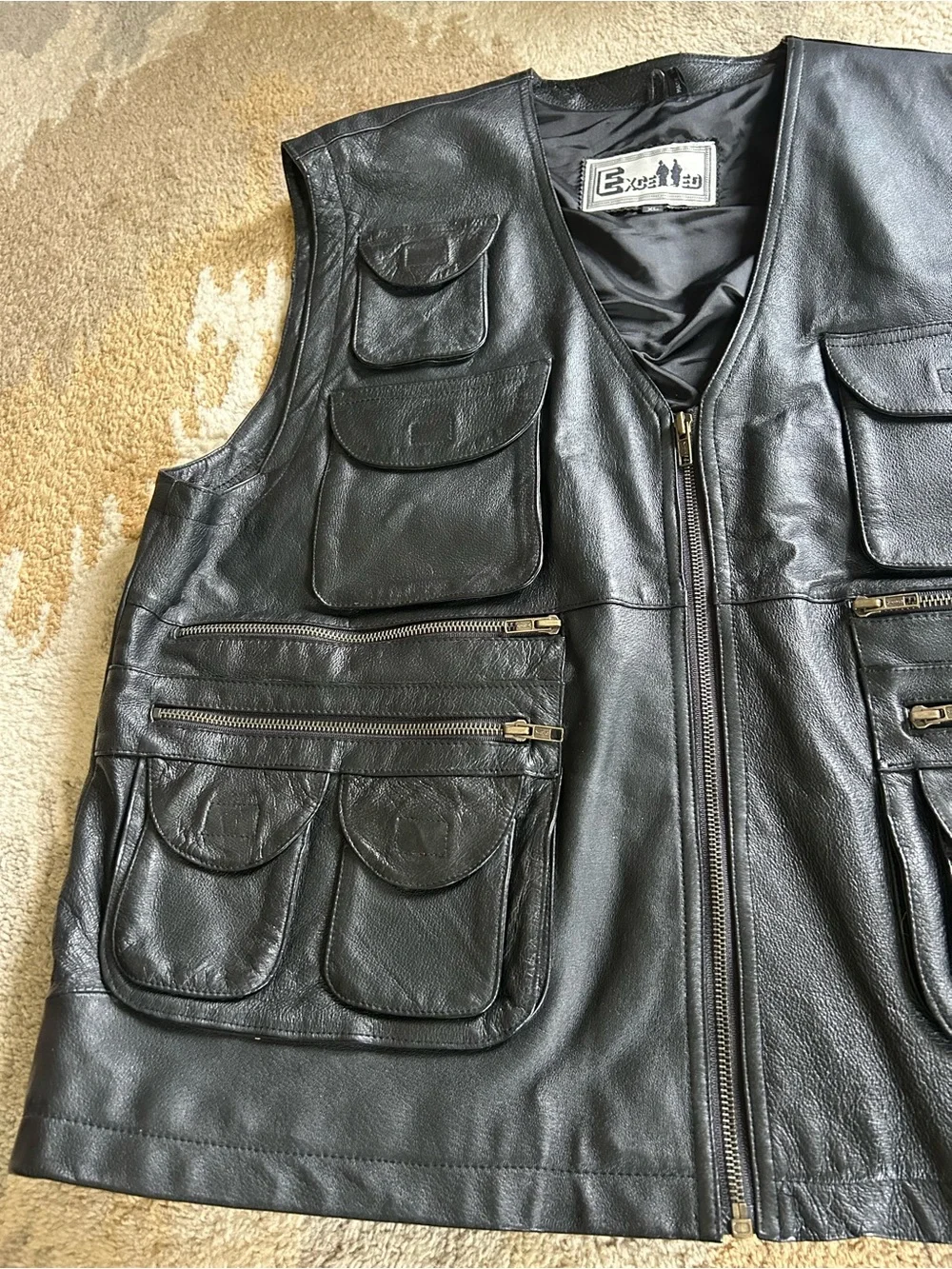 Vintage Excelled Leather Motorcycle Vest Black XL EUC!